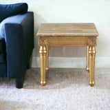24" Antique Gold And White Faux Marble Square End Table - Homeroots - Flyclothing LLC