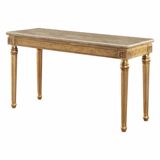 57" Brown and Gold Genuine Marble Console Table - Homeroots