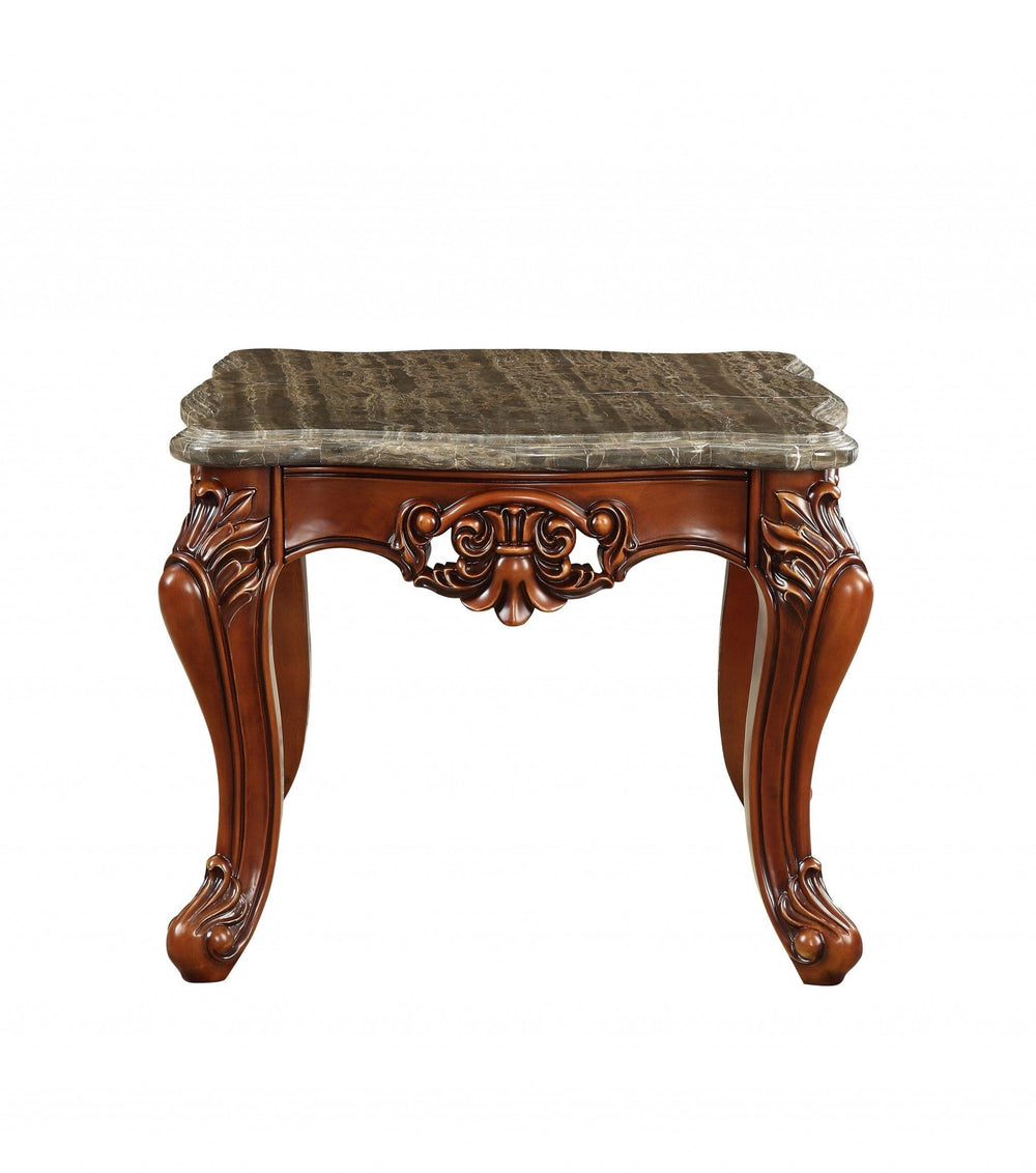 25" Walnut Faux Marble Square End Table - Homeroots - Flyclothing LLC