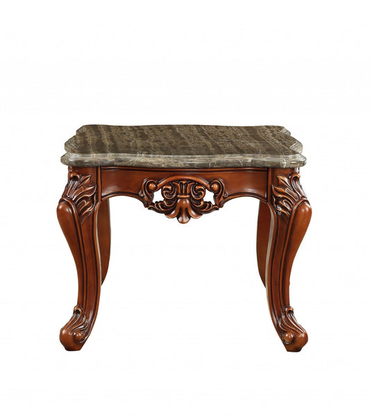 25" Walnut Faux Marble Square End Table - Homeroots