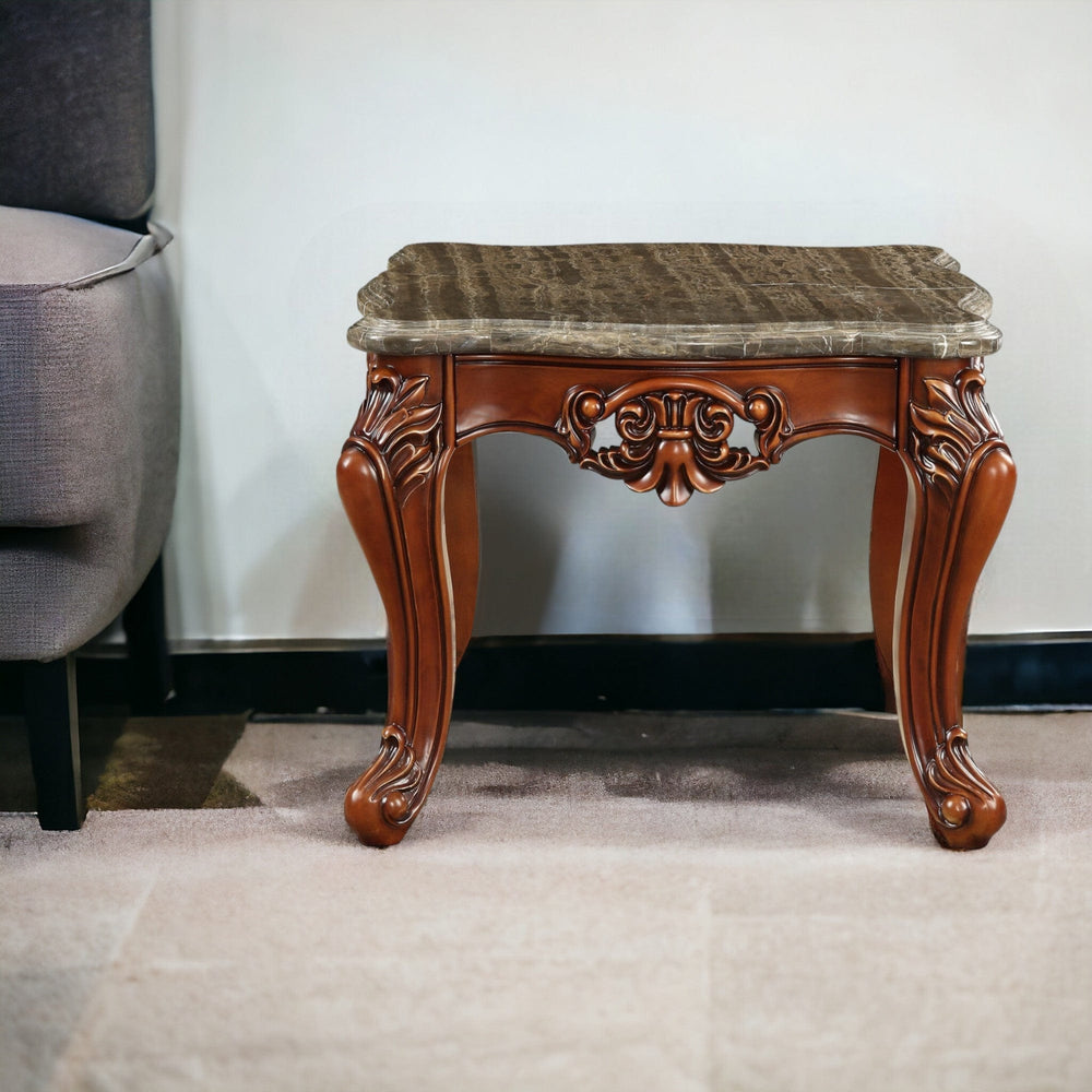 25" Walnut Faux Marble Square End Table - Homeroots - Flyclothing LLC