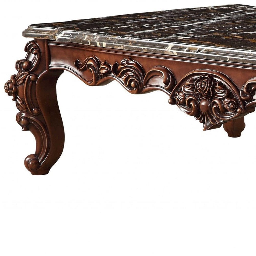 40" Dark Brown And Merlot Genuine Marble Rectangular Coffee Table - Homeroots - Flyclothing LLC