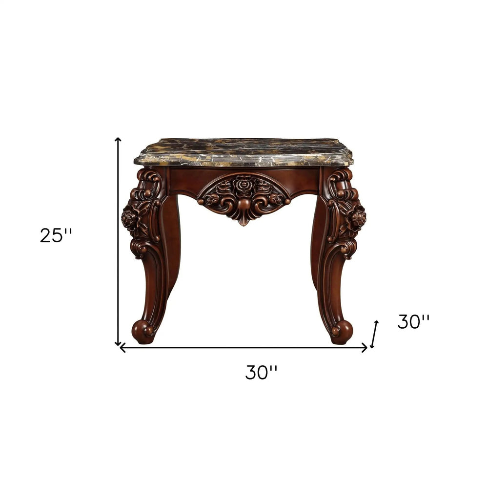 25" Walnut And Brown Faux Marble Square End Table - Homeroots - Flyclothing LLC