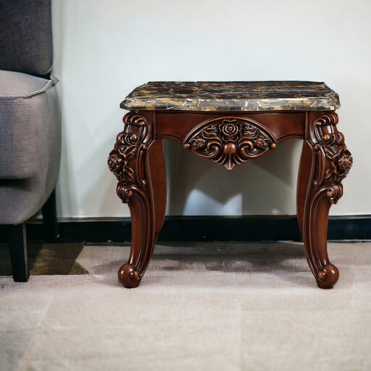 25" Walnut And Brown Faux Marble Square End Table - Homeroots