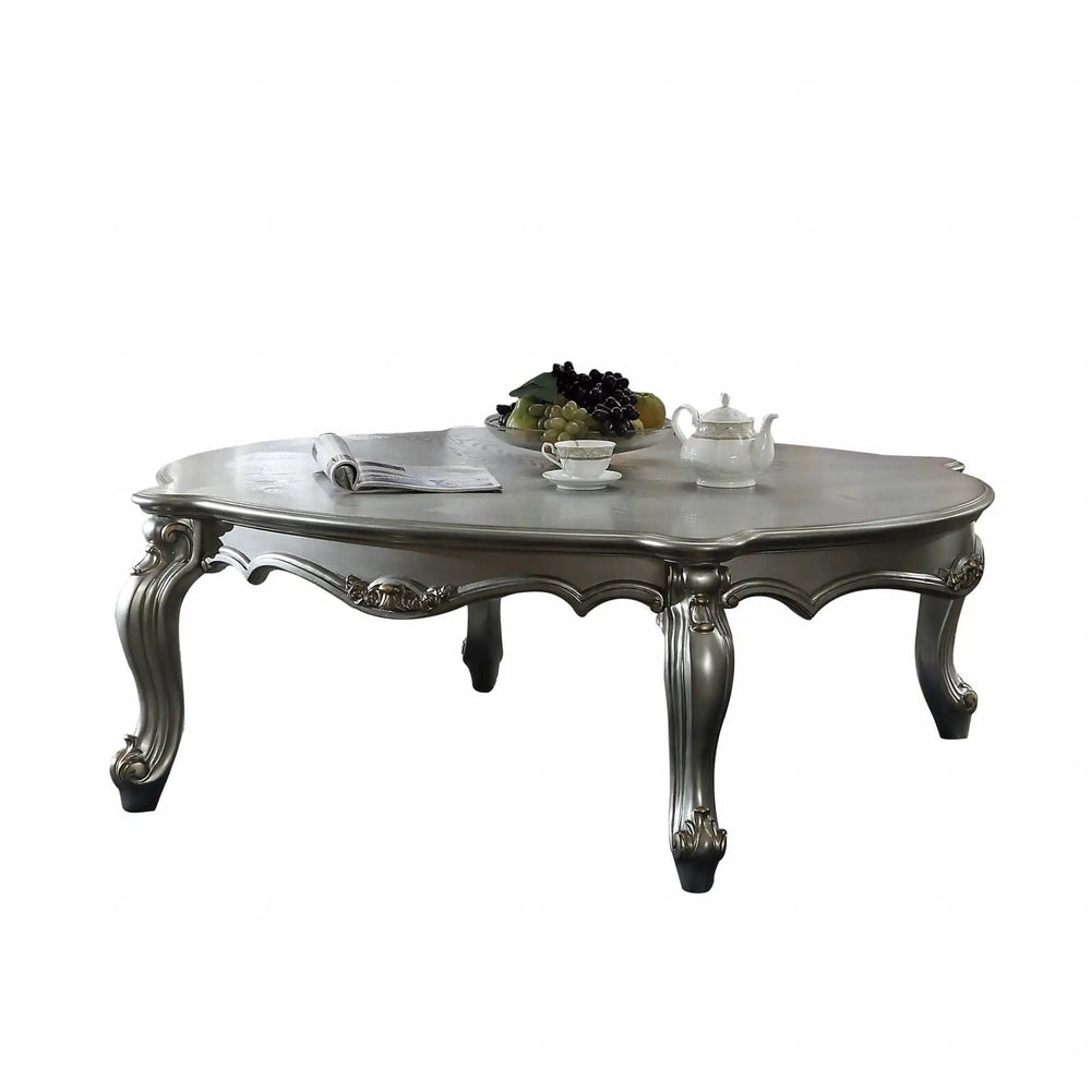 47" Antique Platinum Wood Poly Resin Coffee Table - Homeroots - Flyclothing LLC