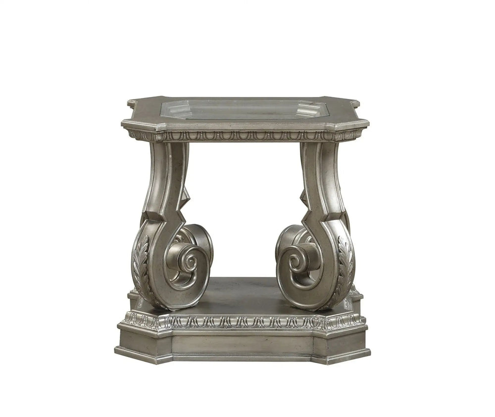 26" Silver And Clear Glass And Wood End Table With Shelf - Homeroots - Flyclothing LLC