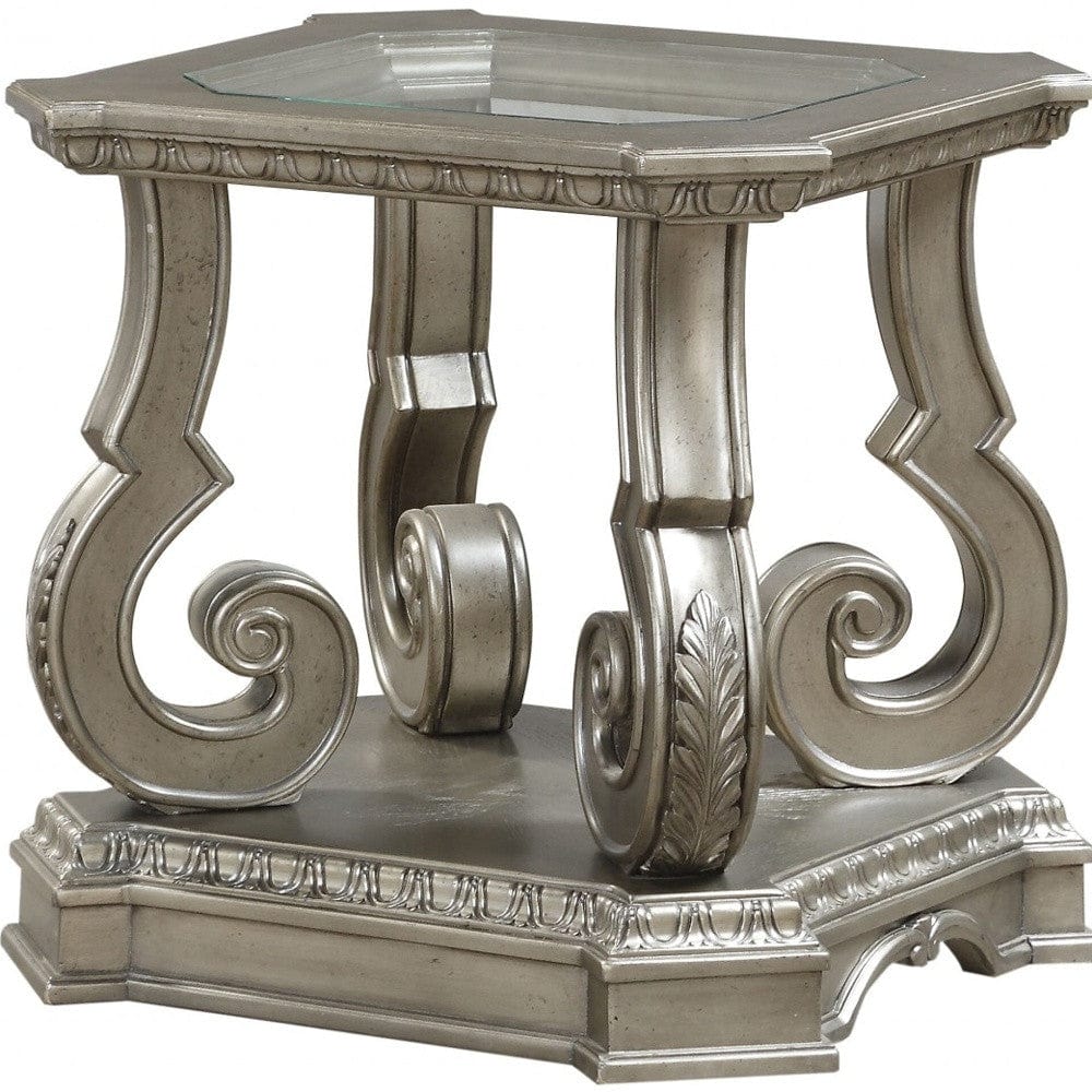 26" Silver And Clear Glass And Wood End Table With Shelf - Homeroots - Flyclothing LLC