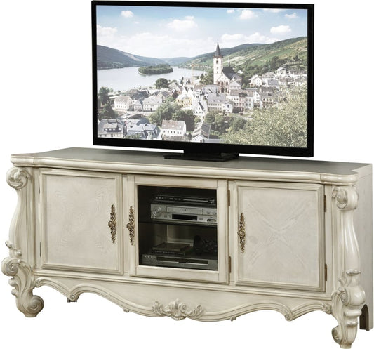 21" X 74" X 31" Bone White Wood Poly Resin Glass Tv Console - Homeroots