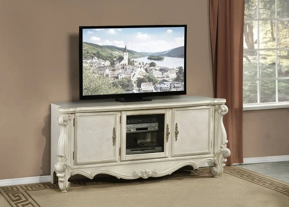 21" X 74" X 31" Bone White Wood Poly Resin Glass Tv Console - Homeroots - Flyclothing LLC