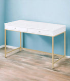 47" White and Gold Computer Desk With Two Drawers - Homeroots - Flyclothing LLC