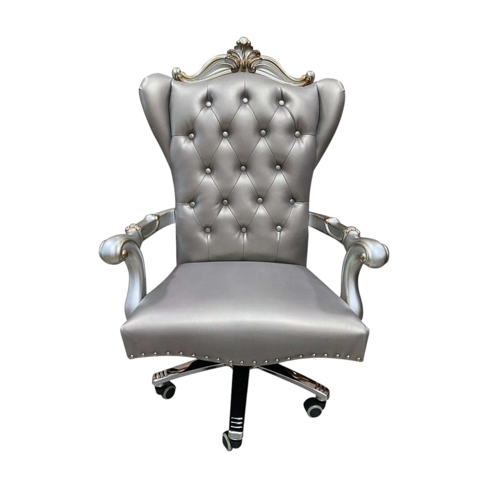 Gray Faux Leather Tufted Seat Swivel Adjustable Executive Chair Leather Back - Homeroots - Flyclothing LLC