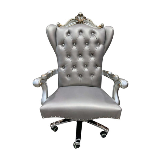 Gray Faux Leather Tufted Seat Swivel Adjustable Executive Chair Leather Back - Homeroots - Flyclothing LLC