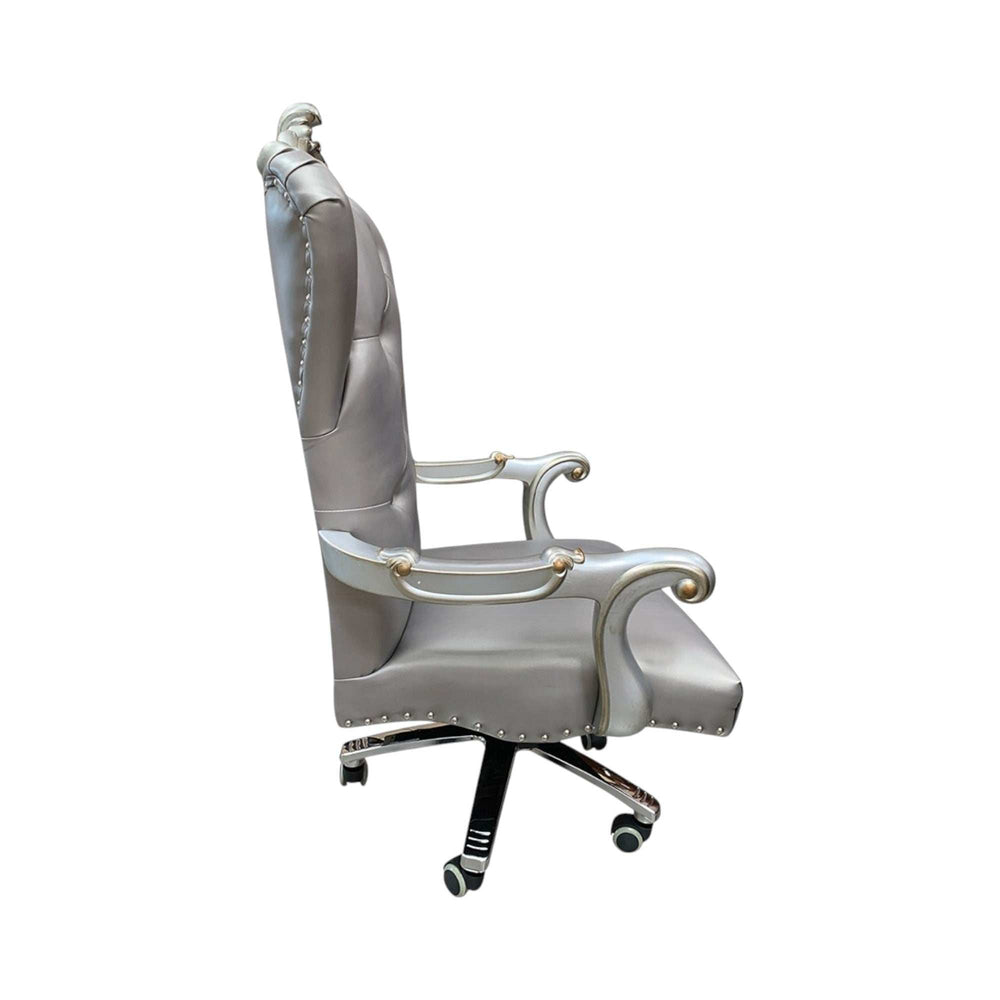 Gray Faux Leather Tufted Seat Swivel Adjustable Executive Chair Leather Back - Homeroots - Flyclothing LLC