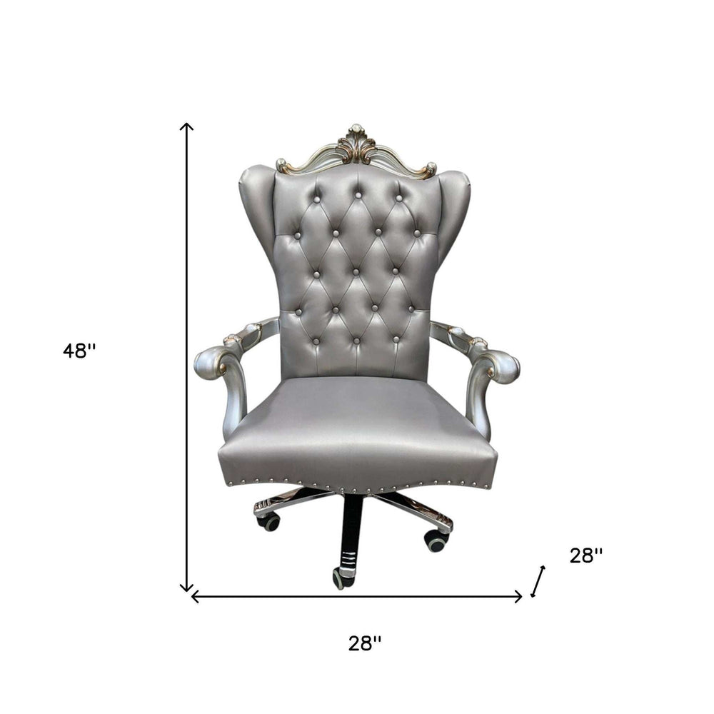 Gray Faux Leather Tufted Seat Swivel Adjustable Executive Chair Leather Back - Homeroots - Flyclothing LLC