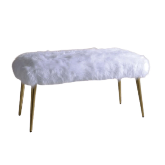 18" White and Gold Upholstered Faux Fur Bench - Homeroots