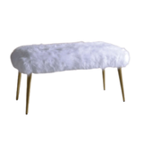 18" White and Gold Upholstered Faux Fur Bench - Homeroots