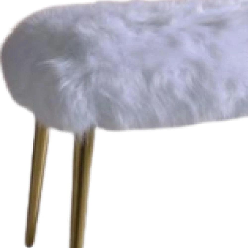 18" White and Gold Upholstered Faux Fur Bench - Homeroots