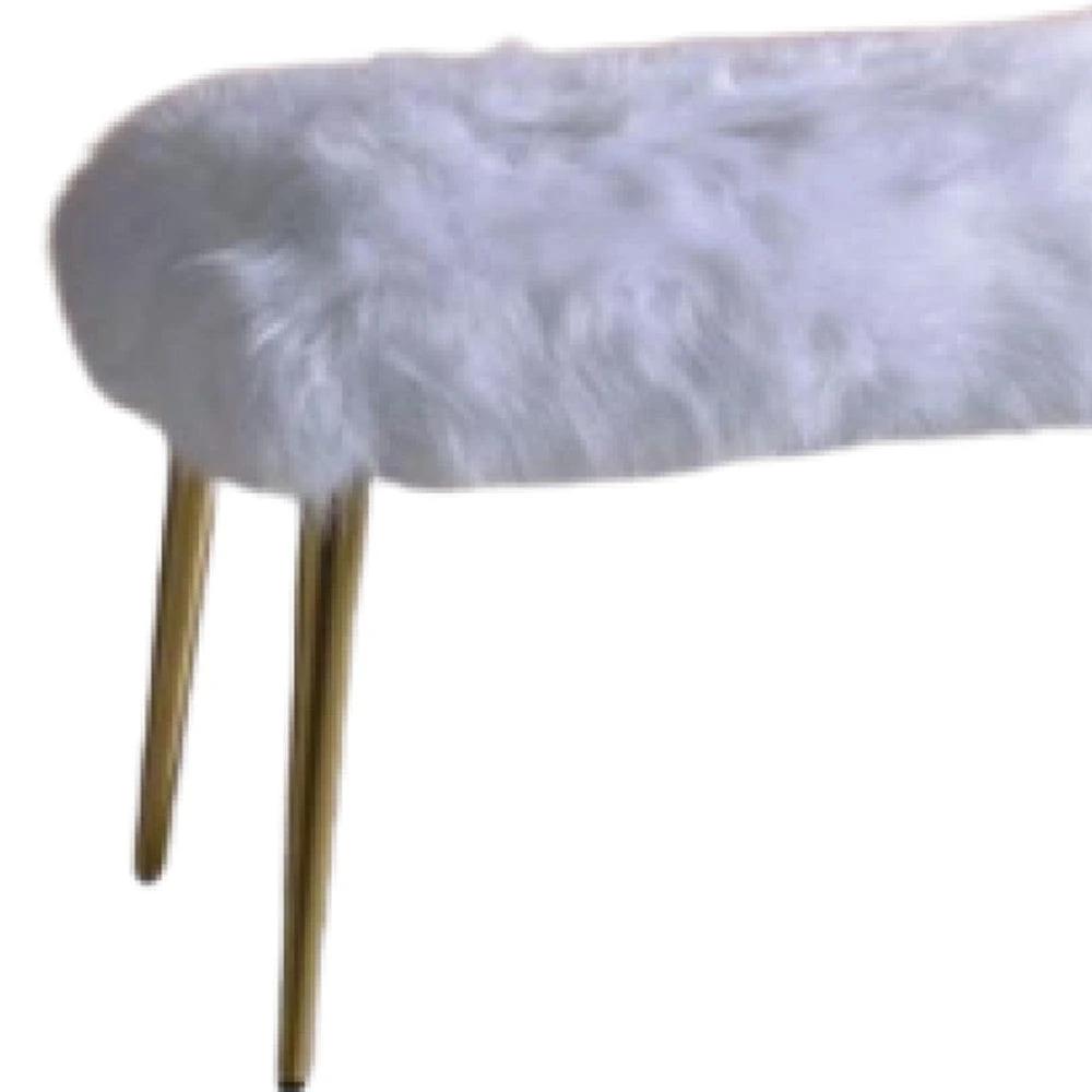 18" White and Gold Upholstered Faux Fur Bench - Homeroots