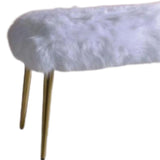 18" White and Gold Upholstered Faux Fur Bench - Homeroots