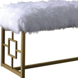 18" White and Gold Upholstered Faux Fur Bench - Homeroots