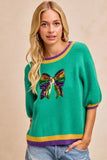 BiBi Mardi Gras Sequin Ribbon Patched Sweater - Trendsi - Flyclothing LLC