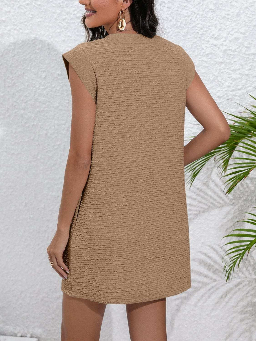 Round Neck Cap Sleeve Mini Dress with Pockets - Trendsi - Flyclothing LLC