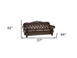 37" Espresso Top Grain Leather Sofa - Homeroots - Flyclothing LLC