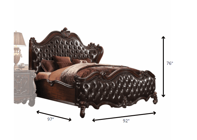 King Tufted Dark Brown Upholstered Faux Leather Bed With Nailhead Trim - Homeroots - Flyclothing LLC