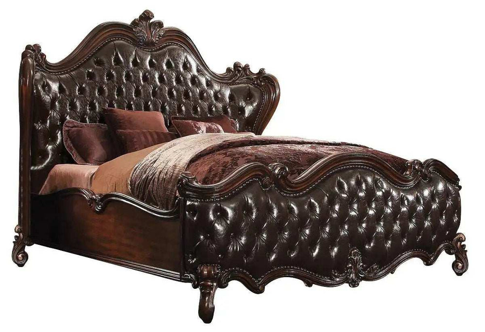 King Tufted Dark Brown Upholstered Faux Leather Bed With Nailhead Trim - Homeroots - Flyclothing LLC