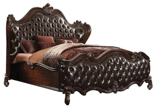 King Tufted Dark Brown Upholstered Faux Leather Bed With Nailhead Trim - Homeroots - Flyclothing LLC