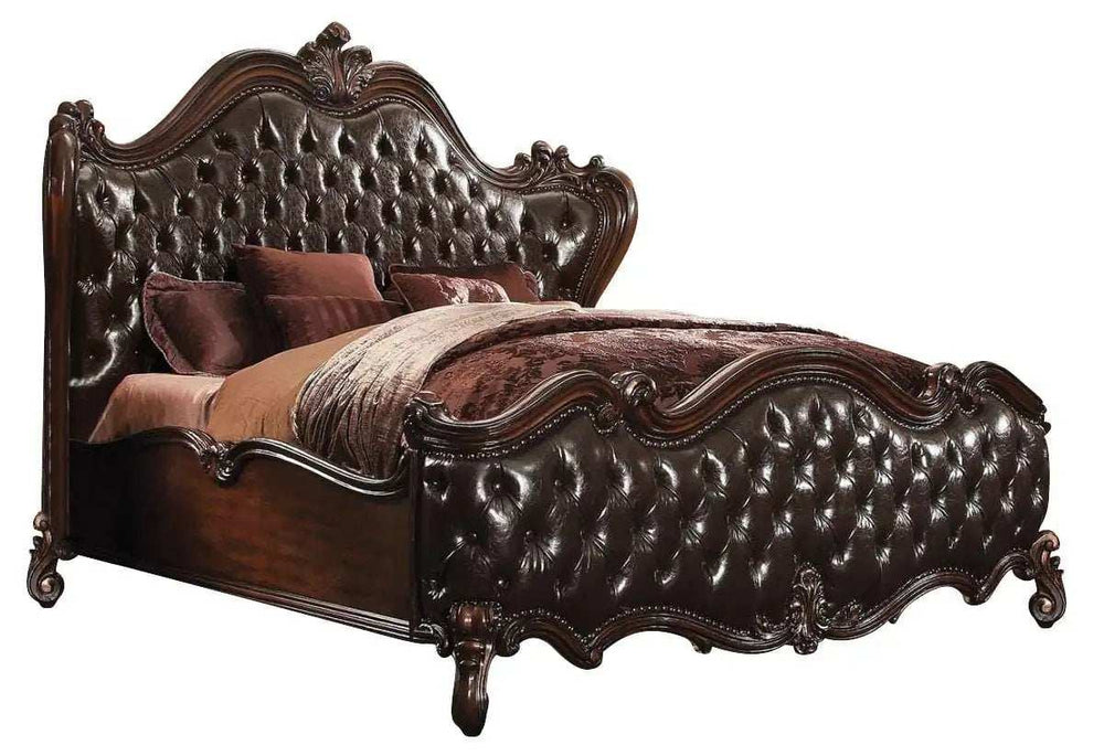 Solid Wood Queen Tufted Dark Brown Upholstered Faux Leather Bed With Nailhead Trim - Homeroots - Flyclothing LLC