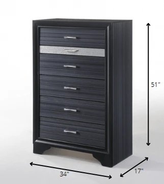 34" Black Solid Wood Six Drawer Chest - Homeroots