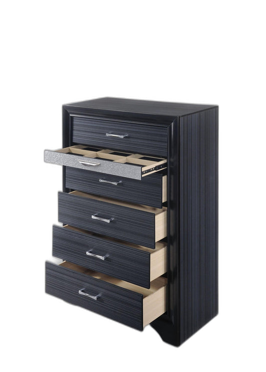 34" Black Solid Wood Six Drawer Chest - Homeroots
