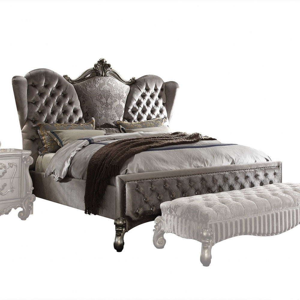 87" X 100" X 75" Velvet Antique Platinum Upholstery Poly Resin California King Bed - Homeroots - Flyclothing LLC