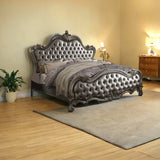 King Tufted Silver Upholstered Faux Leather Bed With Nailhead Trim - Homeroots - Flyclothing LLC