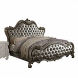 King Tufted Silver Upholstered Faux Leather Bed With Nailhead Trim - Homeroots - Flyclothing LLC