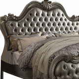 King Tufted Silver Upholstered Faux Leather Bed With Nailhead Trim - Homeroots - Flyclothing LLC
