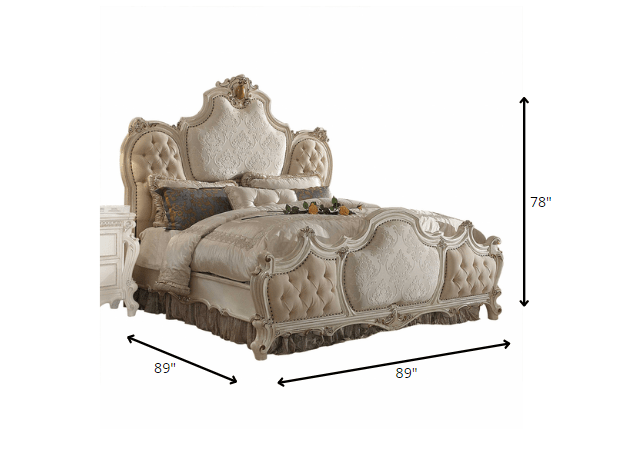 89" X 89" X 78" Fabric Antique Pearl Wood Poly Resin Upholstery Eastern King Bed - Homeroots - Flyclothing LLC