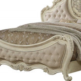 Antiqued White Solid Wood Tufted Upholstered Linen Bed Frame - Homeroots - Flyclothing LLC