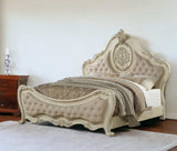 Antiqued White King Tufted Upholstered Linen Bed Frame with Nailhead Trim - Homeroots - Flyclothing LLC
