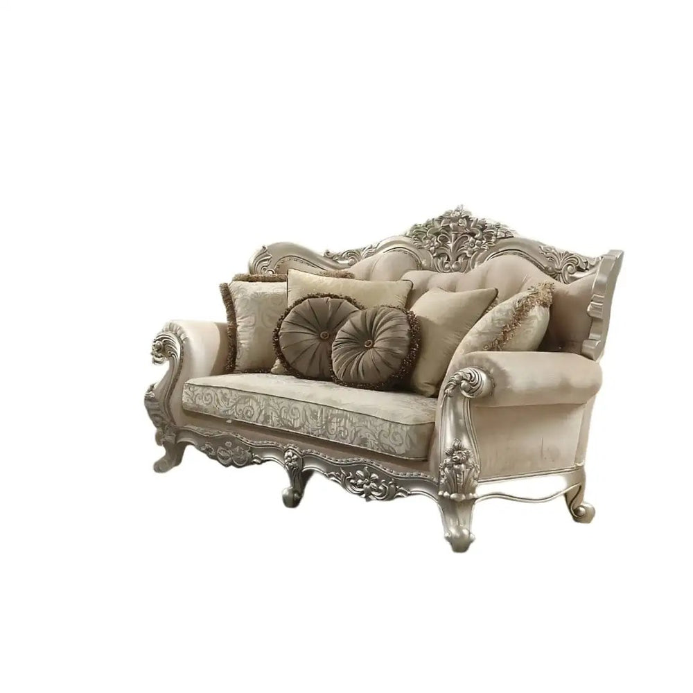 88" Champagne Velvet Curved Floral Sofa And Toss Pillows - Homeroots - Flyclothing LLC