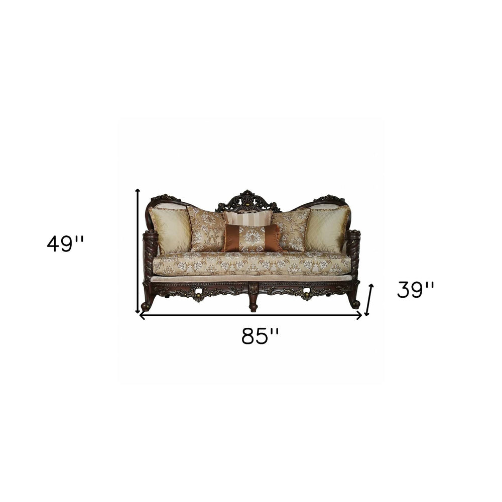 39" Beige Floral Sofa And Toss Pillows With Dark Brown Legs - Homeroots - Flyclothing LLC