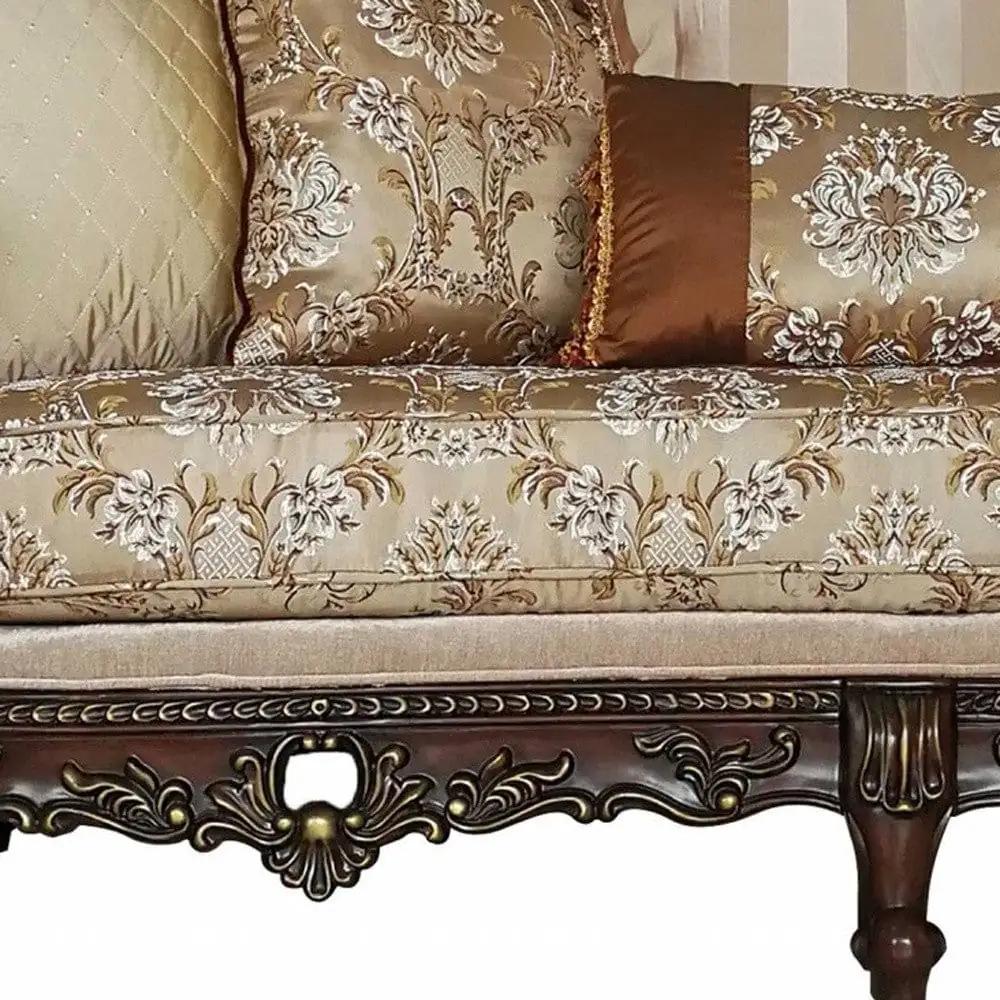 39" Beige Floral Sofa And Toss Pillows With Dark Brown Legs - Homeroots - Flyclothing LLC