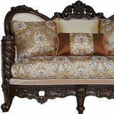 68" Cream And Brown Damask Chesterfield Loveseat and Toss Pillows - Homeroots - Flyclothing LLC