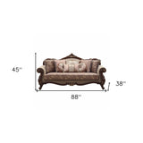 88" Beige Velvet Floral Sofa And Toss Pillows With Brown Legs - Homeroots - Flyclothing LLC