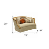 70" Tan And Gold Curved Loveseat and Toss Pillows - Homeroots - Flyclothing LLC
