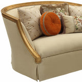 70" Tan And Gold Curved Loveseat and Toss Pillows - Homeroots - Flyclothing LLC