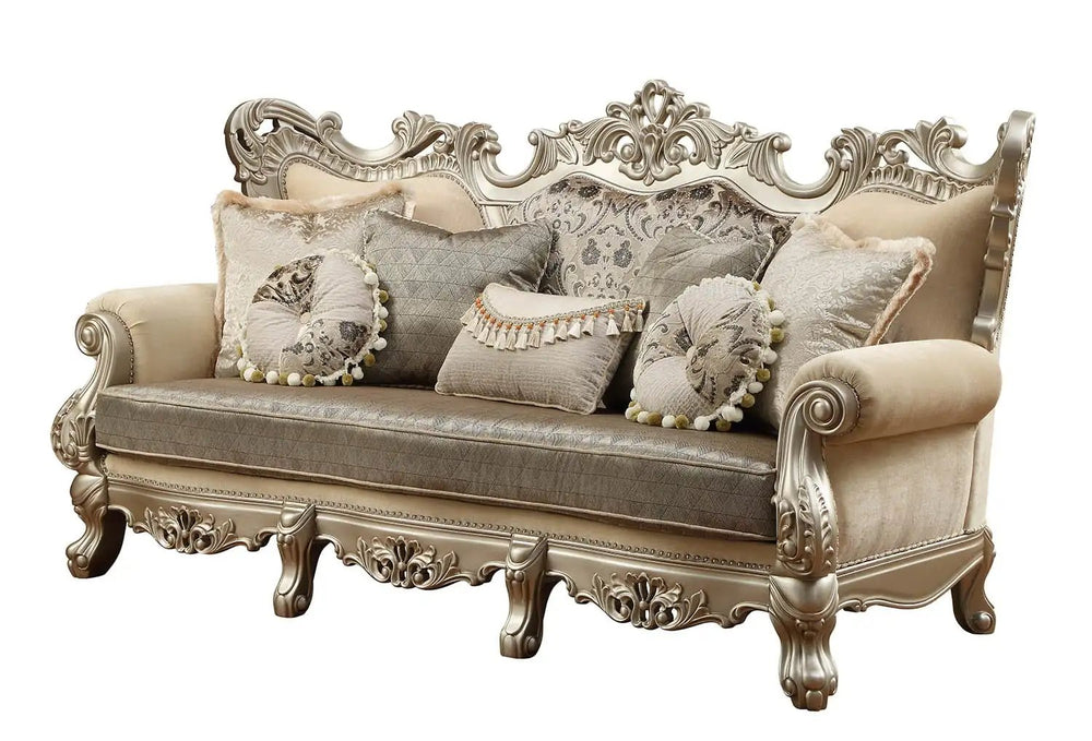 41" Champagne Cotton Blend Curved Floral Sofa And Toss Pillows - Homeroots - Flyclothing LLC