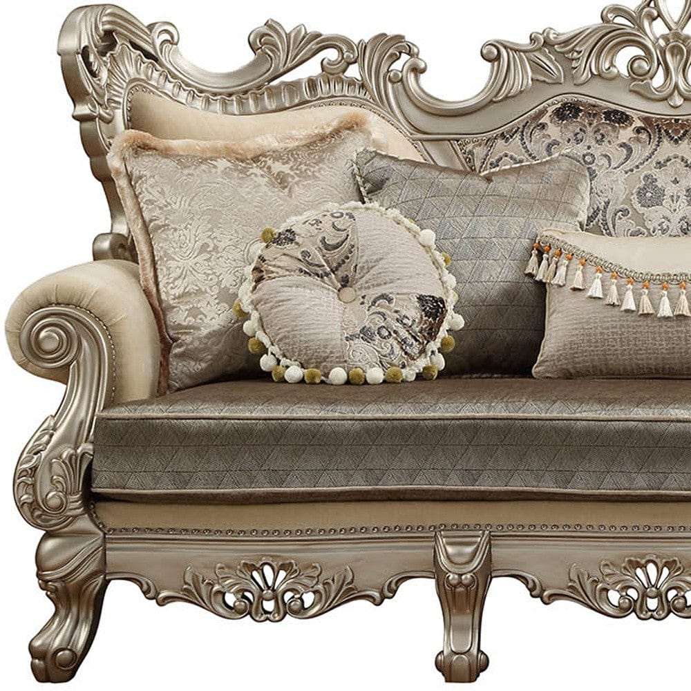 41" Champagne Cotton Blend Curved Floral Sofa And Toss Pillows - Homeroots - Flyclothing LLC