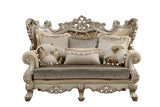 72" Cream And Platinum Damask Chesterfield Loveseat and Toss Pillows - Homeroots - Flyclothing LLC